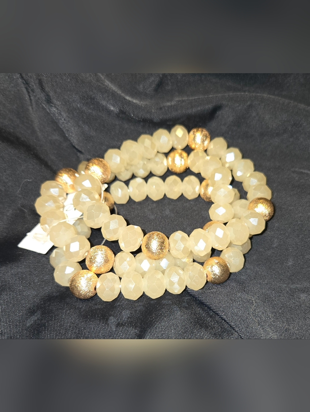 Elegant Faceted Cream Bead Stretch Bracelet with Gold Accent Beads